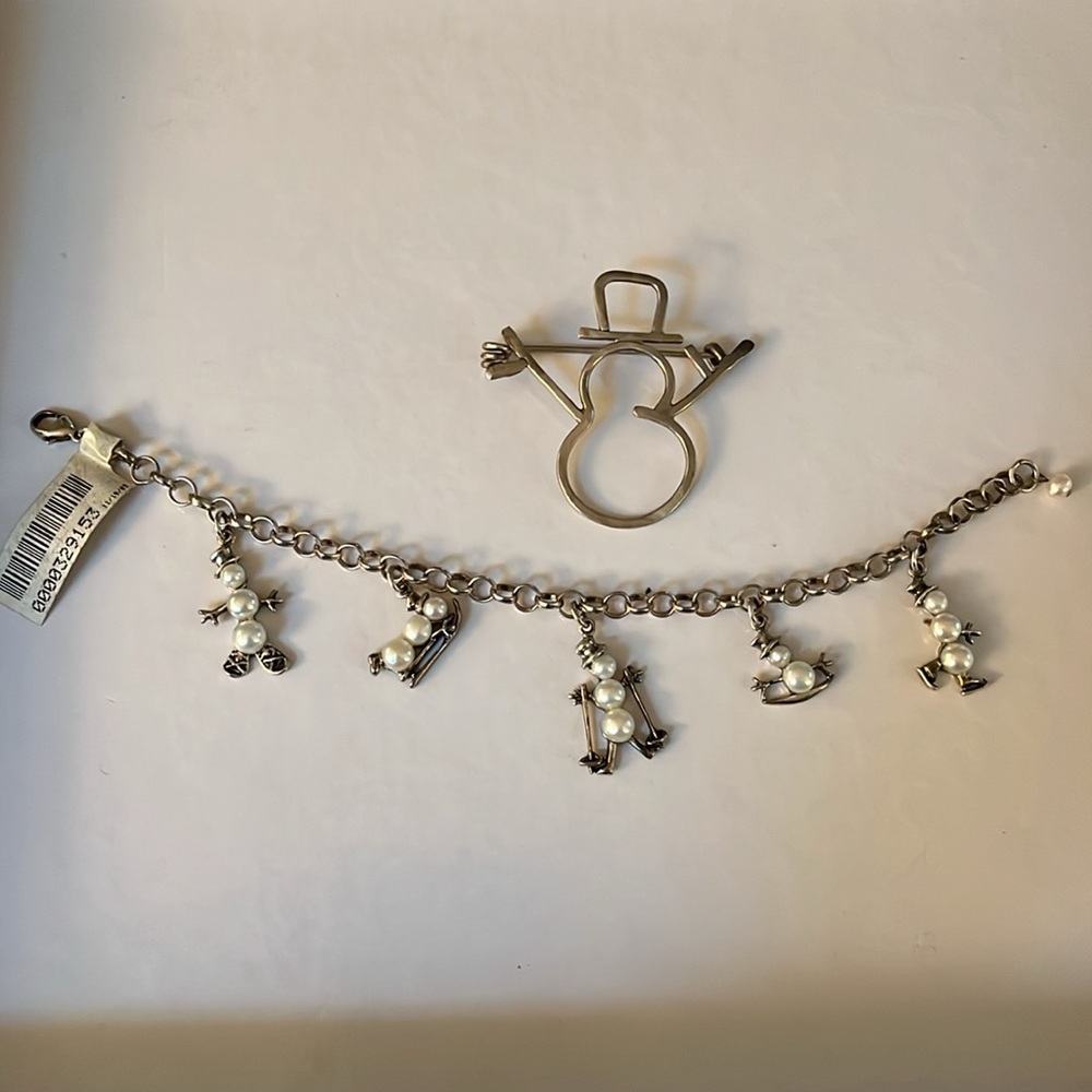 Sterling Snowman Charm bracelet and matching Snowman Brooch